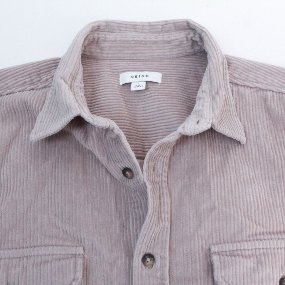 Reiss Corduroy Men's Beige Long Sleeves Spread Collar Button Down Shacket Large - Picture 3 of 10